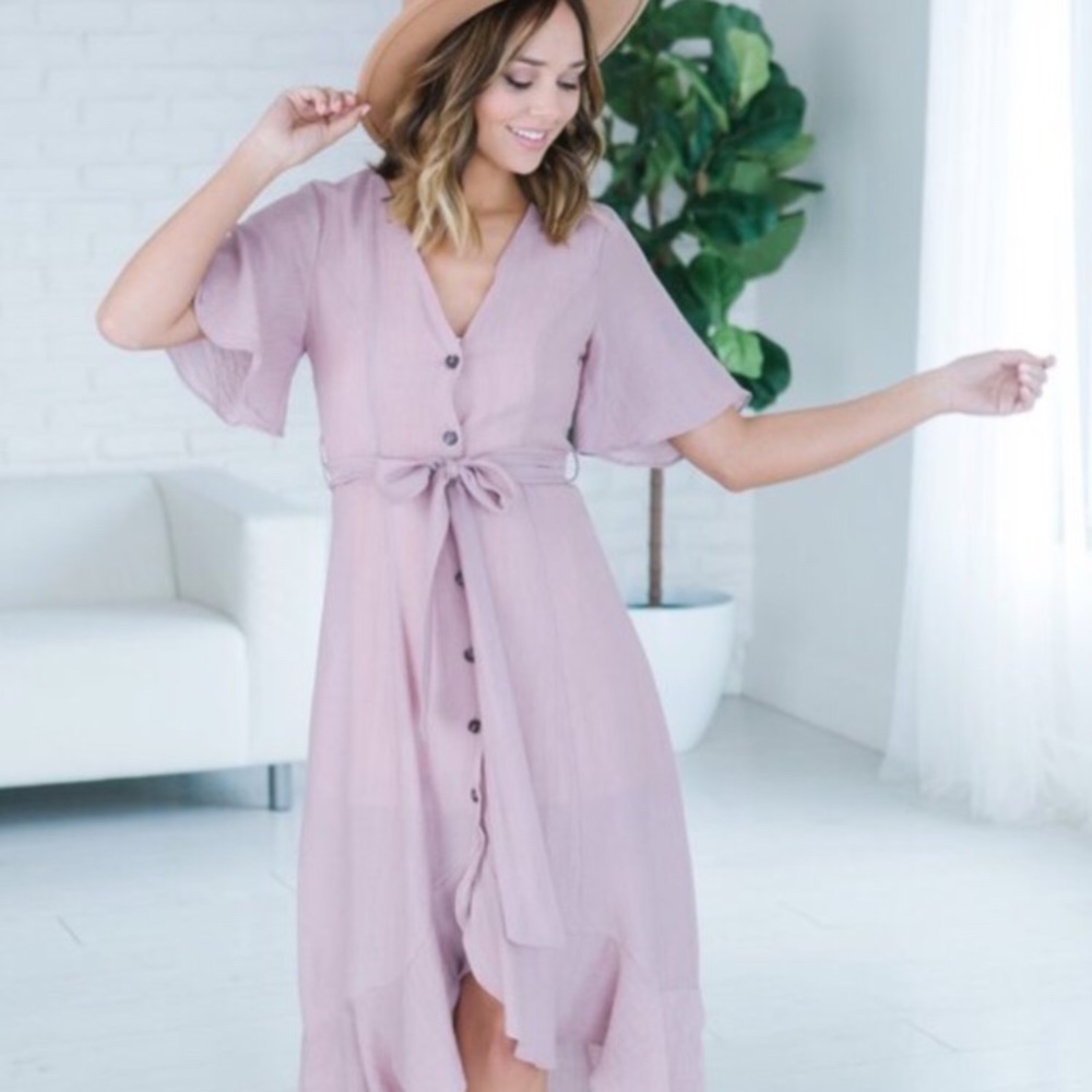 Ruffled wrap midi dress